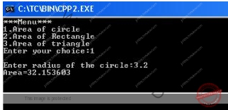 C++ program to calculate the area of a circle, a rectangle or a triangle depending upon the user's choice