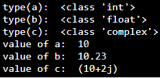 Create number variables  and print their types and values in Python