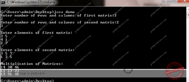 Java Program for Multiplication of two Matrices