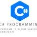 C# program to define various types of constants